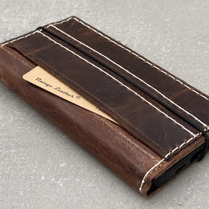 Portafoglio in vera pelle fatto a mano per Galaxy Z Fold 2 3 4 5 6, stile Bibbia, con carta di credito, con cuciture fatte a mano.