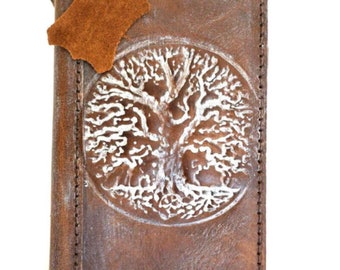 Leather Galaxy Phone Wallet Case: Embossed Tree of Life