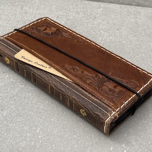 Portafoglio in vera pelle fatto a mano per Galaxy Z Fold 2 3 4 5 6, stile Bibbia, con carta di credito, con cuciture fatte a mano.