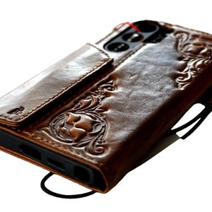 Funda de cuero genuino tipo billetera para Apple iPhone 11 12 13 14 15 Pro Max 6 7 8 plus SE 2020 XS estilo libro con ventana de identificación y tarjetero
