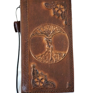 Cuero genuino hecho a mano para Galaxy Z Fold 2 3 4 5 6 Cartera de arte estilo Biblia Tarjeta de crédito Z FOLD Funda hecha a mano completa Árbol del amor Lavado