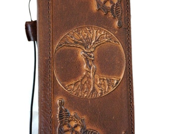 Genuine Handmade Leather For Galaxy Z Fold  3 4 5 Art Wallet Book Bible Style Credit card Z FOLD Cover full handmade tree of love Wash Art