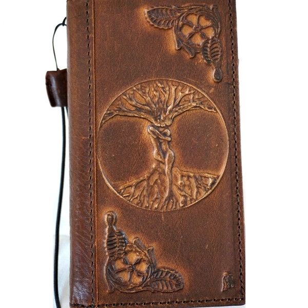 Genuine Handmade Leather For Galaxy Z Fold  3 4 5 Art Wallet Book Bible Style Credit card Z FOLD Cover full handmade tree of love Wash Art