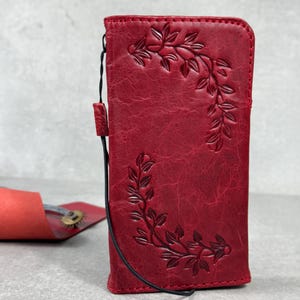 Genuine Leather case for Galaxy s22 S23 S24 Ultra Wallet Note 21 FE Red  heart