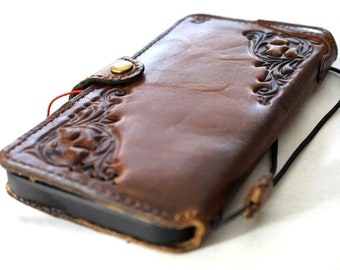 Handmade Vintage Leather iPhone Wallet Case: Art Design