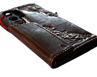 Étui en cuir véritable pour Galaxy S21 S22 S23 S24 A53 Ultra FE Note 10 20 emplacements pour carte portefeuille ultra faits main Design livre de luxe Charge sans fil