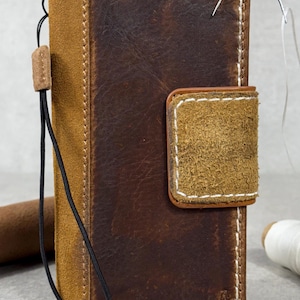 Handmade Leather Wallet Case for Galaxy: Book Design, Card Slots