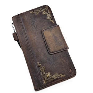 Cuir véritable fait main pour Galaxy Z Fold 3 4 5 6 Art Wallet Book Style Bible Carte de crédit Z FOLD Cover entièrement fait main Magnet Art design
