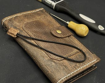 Hand-Stitched Leather Wallet Case for Google Pixel - Retro Design