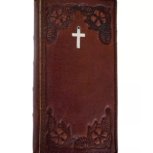 Handgefertigte Lederne Brieftasche Handytasche: Jesus Cross Art Cover