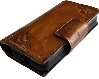 Genuine Handmade Leather For Galaxy Z Fold 3 4 5 6 7 Art Wallet Book Bible Style Credit card Z FOLD Cover full handmade Magnet Art design