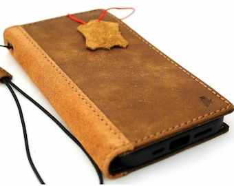 Handmade Leather iPhone Wallet Case: Vintage Book Cover with Card Slots