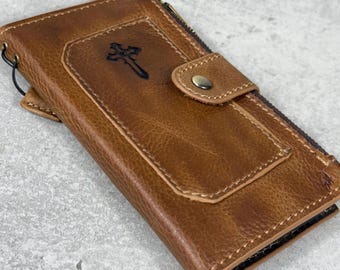 Handmade Leather Wallet Case for Google Pixel: Retro Card Holder with Zipper