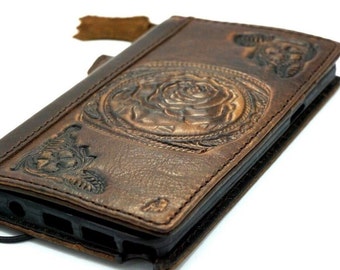 Funda de cuero hecha a mano para Google Pixel: diseño vintage de rosas