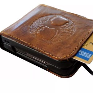 Echtes handgemachtes Leder für Galaxy Z Flip 3 4 5 6 7 Art Wallet Buch Bibel Stil Kreditkarte Abdeckung handgemachtes Diy Baum des Lebens Entwurf