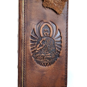 Funda de piel auténtica para Galaxy S20 S21 S22 S23 S24 Ultra FE Note 8 9 10 20 21 A71 A51 A12 A31 4G 5G, funda tipo cartera con diseño de Buda