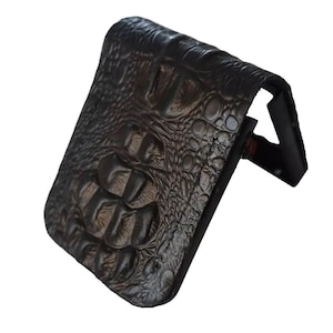 Funda de piel auténtica hecha a mano para Galaxy Z Flip 3, 4, 5, 6 y 7, diseño de cocodrilo, estilo libro bíblico, para tarjetas de crédito.