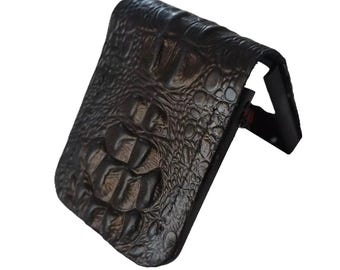 Handmade Leather Galaxy Z Flip Wallet Cover: Crocodile Design