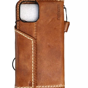 Funda de cuero genuino tipo billetera para Apple iPhone 16 E 11 12 13 14 15 Pro Max 6 7 8 plus SE 2020 XS Libro Costura a mano