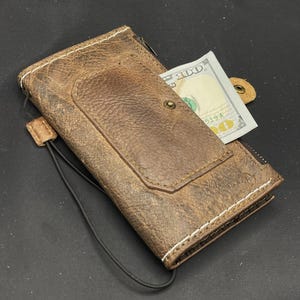 Portafoglio in vera pelle fatto a mano per Galaxy Z Fold 2 3 4 5 6, stile Bibbia, con copertina Z FOLD, completamente fatto a mano, con cerniera, cucito a mano.