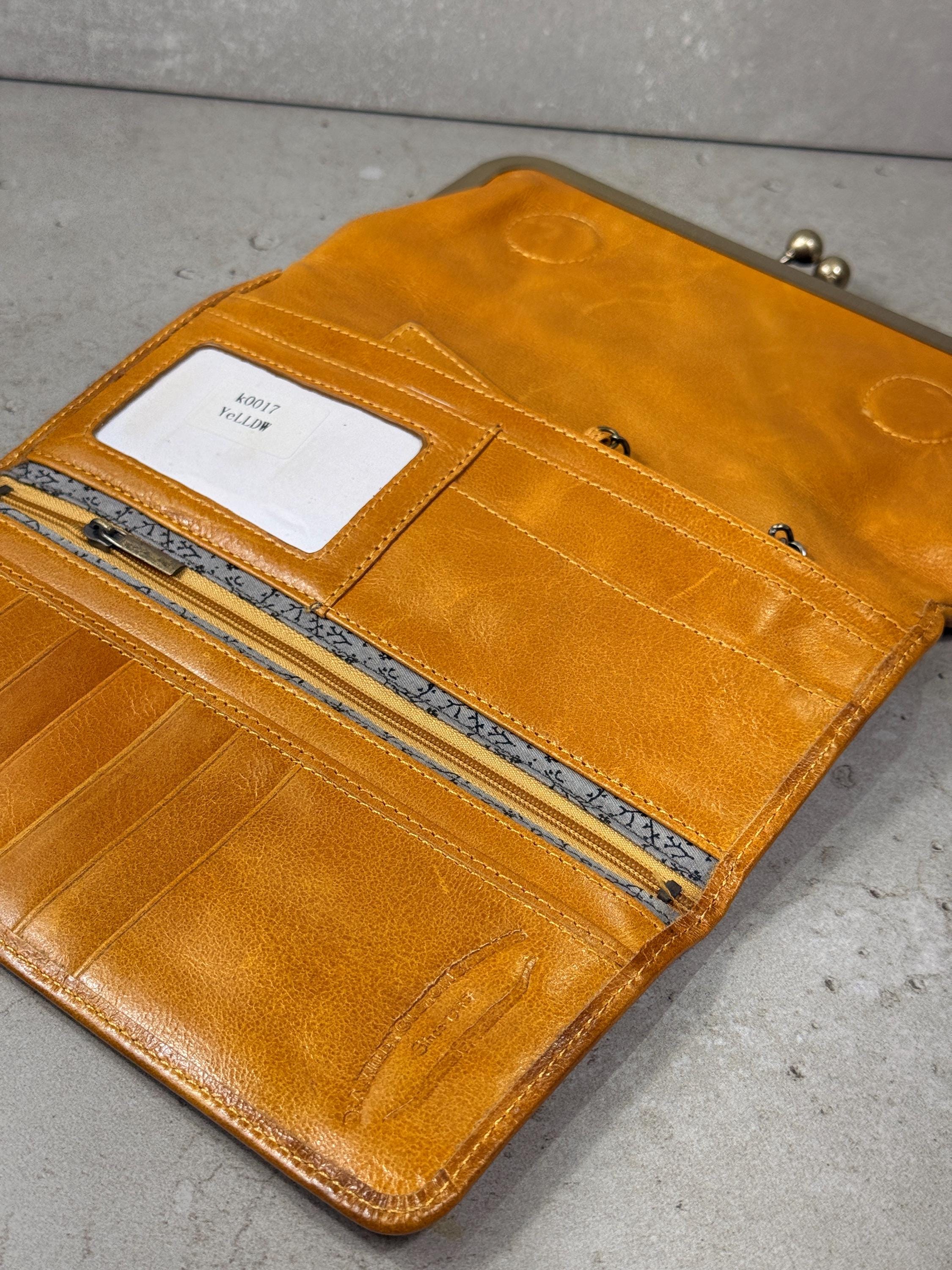小物 Vintage Leather Wallet Handmade Leather Kiss Lock Wallet – Vintage Style Card Holder - Etsy