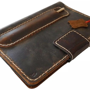 Vintage Leather iPad Mini Case: Hand Sewn Wallet with Pen Holder