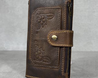 Handmade Leather Wallet Case for Google Pixel: Retro Card Holder with Zipper