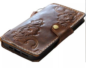 Funda de cuero hecha a mano para Google Pixel: Diseño floral vintage