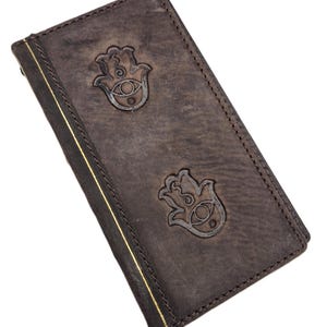 Portafoglio in vera pelle fatto a mano per Galaxy Z Fold 2 3 4 5 6, stile Bibbia, porta carte di credito, custodia Z FOLD, interamente realizzata a mano con design Hamsa Art.
