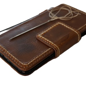 Capa de couro genuíno para Galaxy S22 23 24 Ultra FE Wallet Note A53 55 Estilo Slots para cartão de crédito Capa Costura à mão ArtDavidov