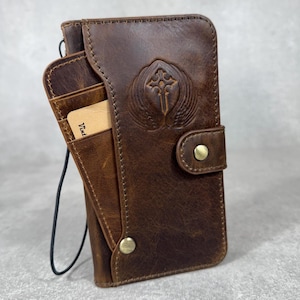 Capa de couro genuíno para Galaxy S25 S21 S22 S23 S24 55 56 71 Ultra FE Note A16 Carteira feita à mão com compartimentos para cartões e design de livro de luxo com carregamento sem fio