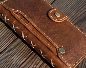 Handmade Leather Wallet Case: Galaxy S21 S22 S23 S24 S25 Ultra, Card Slots