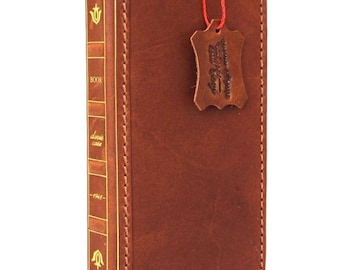 Handmade Leather Wallet Phone Case: Book Design, Card Slots