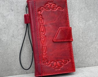 Handmade Leather Wallet Phone Case: Magnetic Book Cover with Card Slots