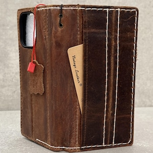 Funda de piel auténtica para Galaxy S25 S21 S22 S23 S24 55 53 71 Ultra FE Note A16, hecha a mano, con ranuras para tarjetas, diseño de libro de lujo