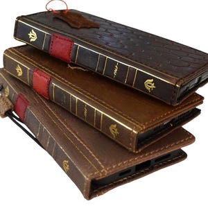 Custodia in vera pelle Portafoglio per Apple iPhone 16 11 12 13 14 15 Pro Max 6 7 8 plus SE 2 XS Stile Porta carte Libro della Bibbia Etichetta rossa