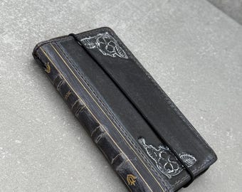 Cartera de cuero para teléfono hecha a mano: funda para tarjetas estilo libro