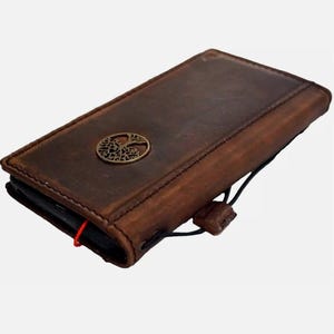 Vera pelle fatta a mano per Galaxy Vivo X Fold 3 Pro Art Wallet Libro stile Bibbia Copertina per carta di credito completamente fatta a mano Art design Albero della vita