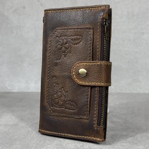 Funda de piel auténtica tipo cartera para iPhone 11, 12, 13, 14, 15, 16 Pro Max, 6, 7, 8 Plus, SE, 2, XS, estilo cartera, ranuras para tarjetas de crédito, cierre de cremallera.