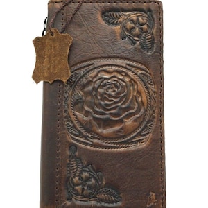 Cuir véritable pour Apple iPhone 11 12 13 14 15 Pro Max 6 7 8 Plus SE étui livre style vintage fentes pour cartes de crédit Cover Art