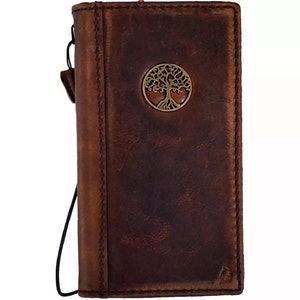 Portafoglio in vera pelle fatto a mano per Galaxy Z Fold 2 3 4 5 6, stile Bibbia, porta carte di credito, custodia Z FOLD, fai da te, design Albero della vita