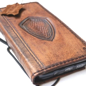 Custodia in vera pelle per Apple iPhone 16 E 11 12 13 14 15 Pro Max 7 8 plus SE Portafoglio a libro Vintage Stone Wash lucidatura oliata Shield Stamp