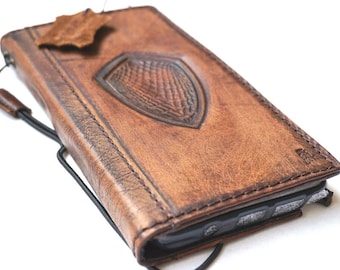 Genuine Leather Case For Apple iPhone 16 E 11 12 13 14 15 Pro Max 7 8 plus SE Wallet Book Vintage  Stone Wash polishing oiled Shield Stamp