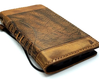 Handmade Leather iPhone Wallet Case: Vintage Book Design