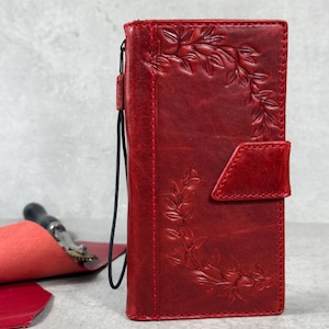 Genuine Leather case for Galaxy s22 S23 S24 Ultra Wallet Note 21 FE Red  heart