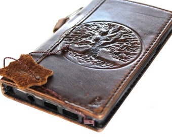 Leather Galaxy Wallet Case: Embossed Tree of Life, Vintage Style