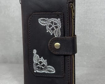 Handmade Leather Wallet Case for Google Pixel: Retro Card Holder with Zipper