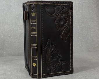 Handmade Leather Book Wallet Case for iPhone: Vintage Style Card Slots