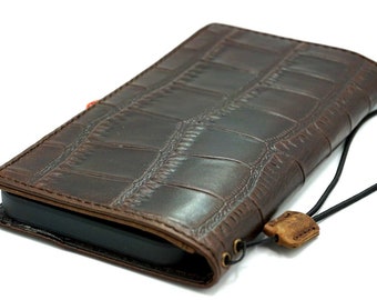 Genuine Leather Wallet Case for Galaxy: Vintage Book Style Credit Cover