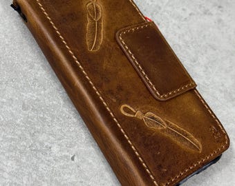 Handmade Leather Wallet Case: Galaxy S25 S24 S23 S22 S21 Ultra